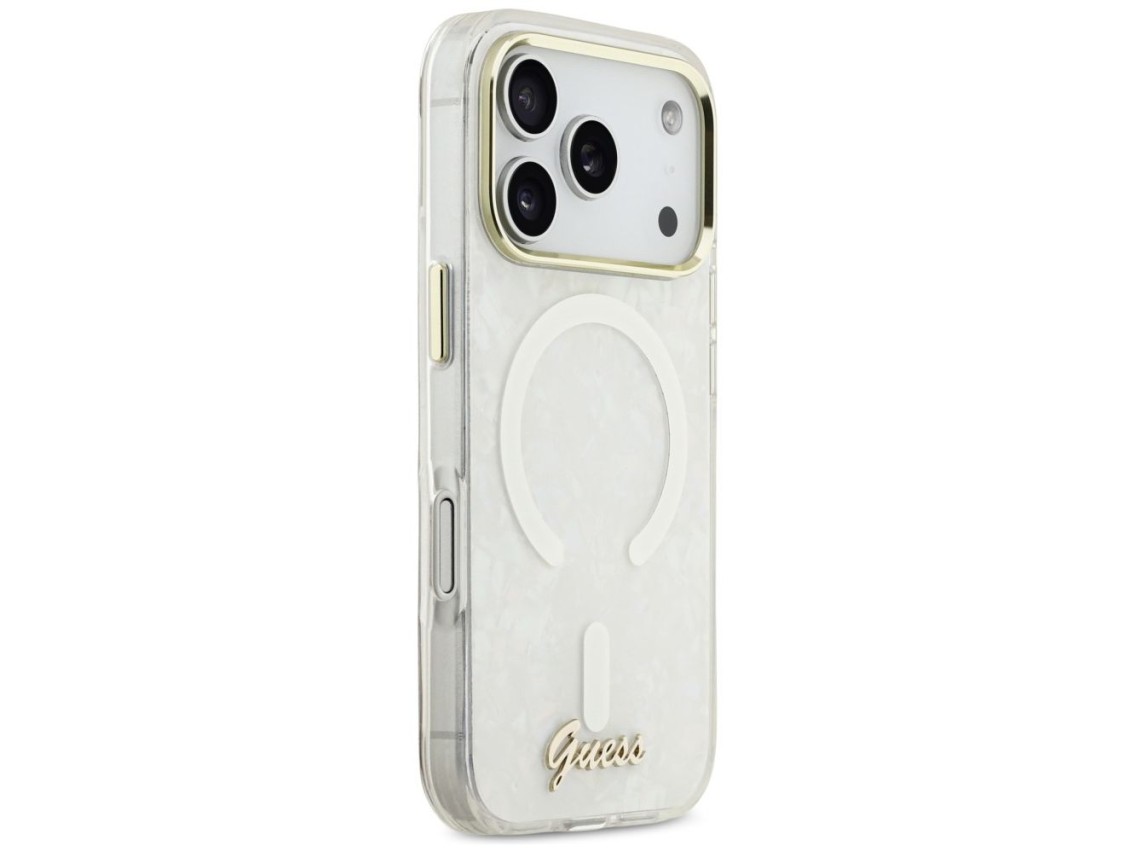Guess IML Shell Script Metal MagSafe Case for iPhone 17 Pro Max - White