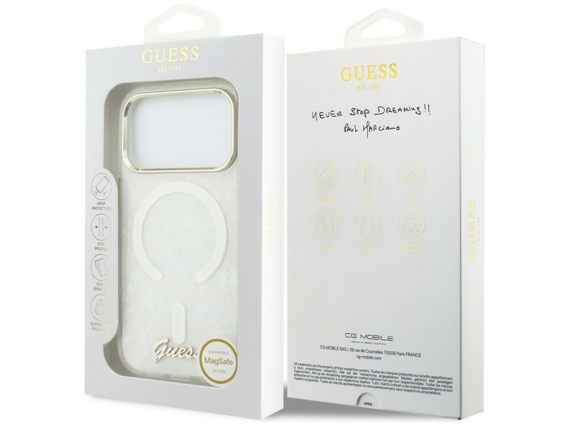 Guess IML Shell Script Metal MagSafe Case for iPhone 17 Pro Max - White