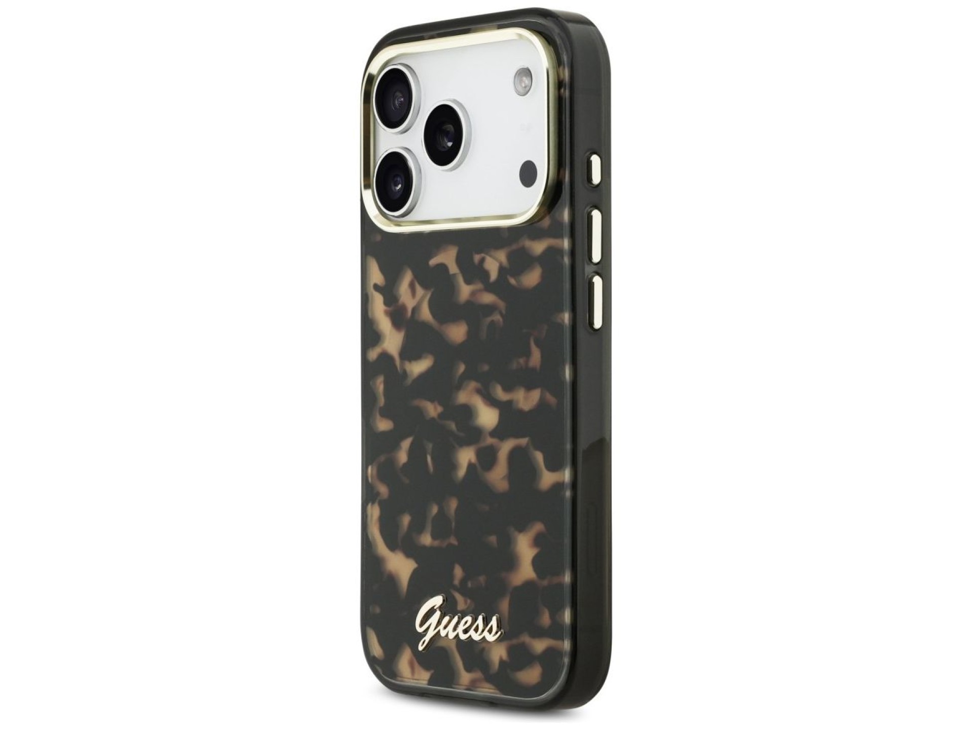 Guess IML Script Metal MagSafe Case for iPhone 17 Pro - Black and Brown