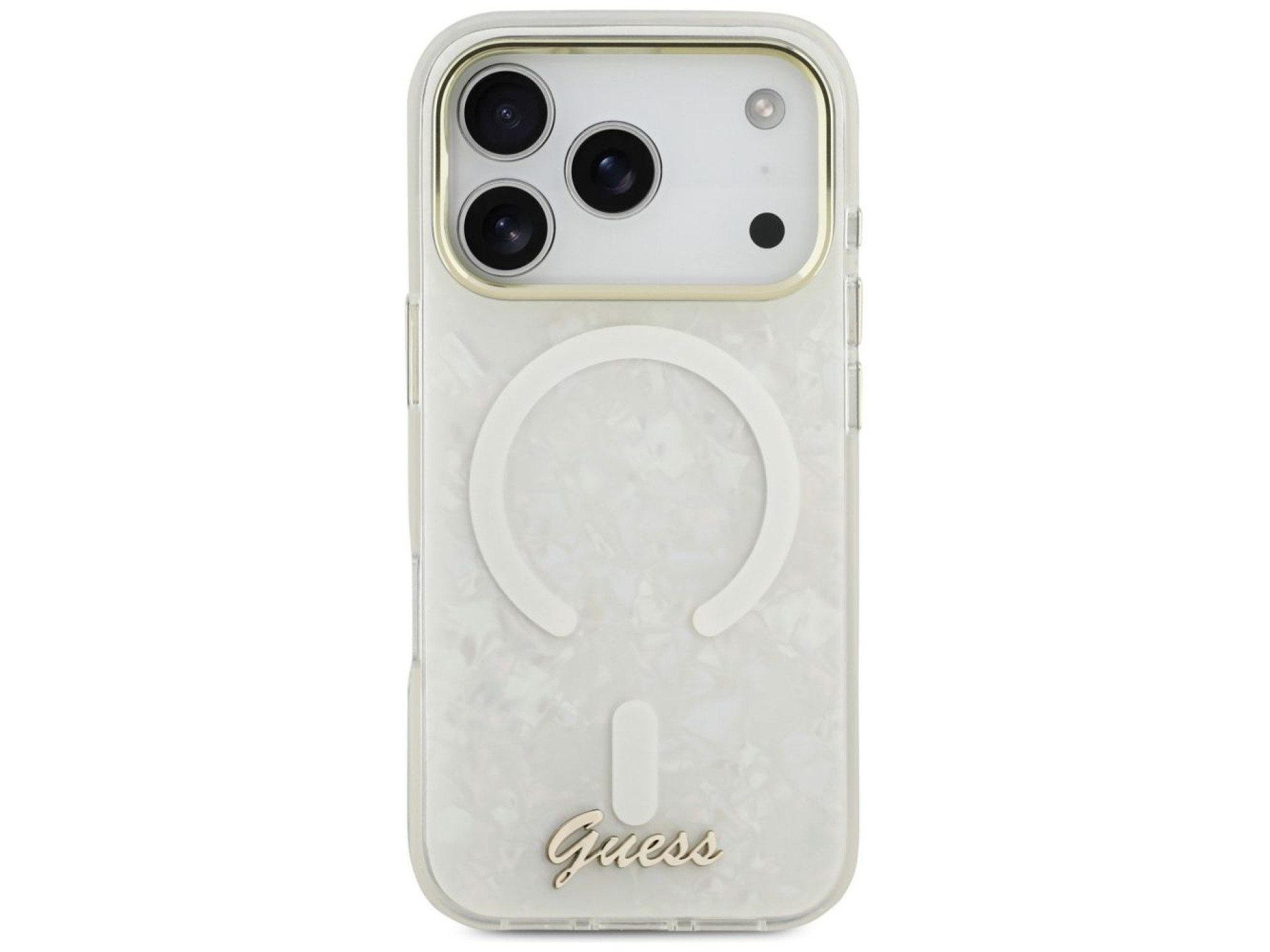 Guess IML Shell Script Metal MagSafe Case for iPhone 17 Pro Max - White