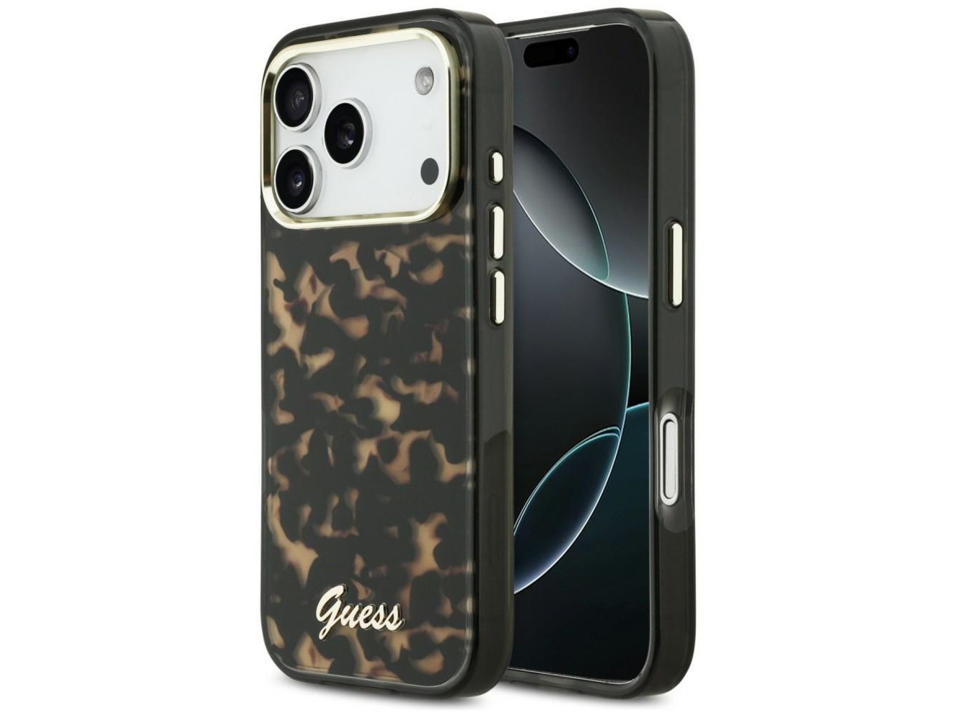 Guess IML Script Metal MagSafe Case for iPhone 17 Pro - Black and Brown