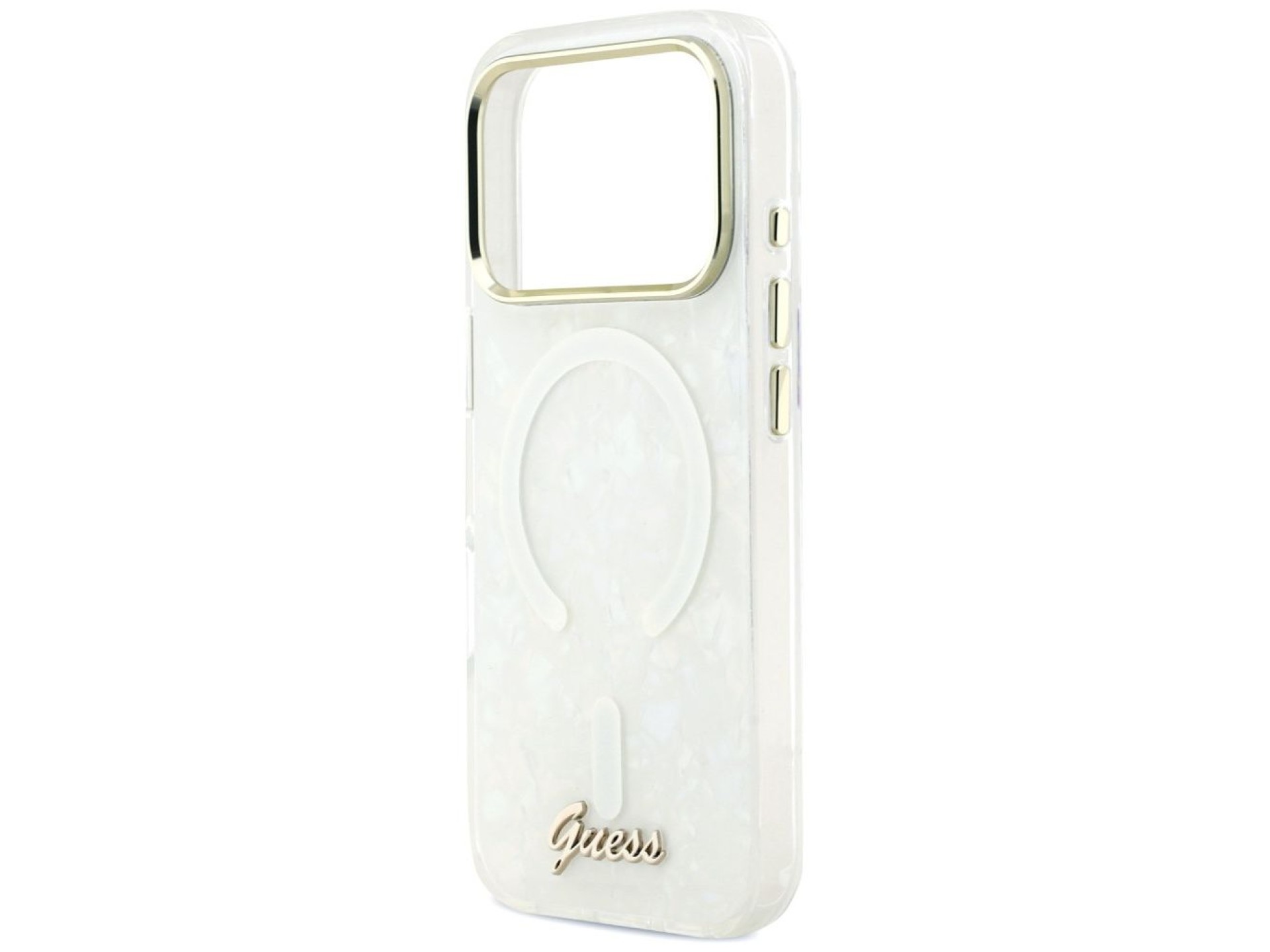 Guess IML Shell Script Metal MagSafe Case for iPhone 17 Pro Max - White