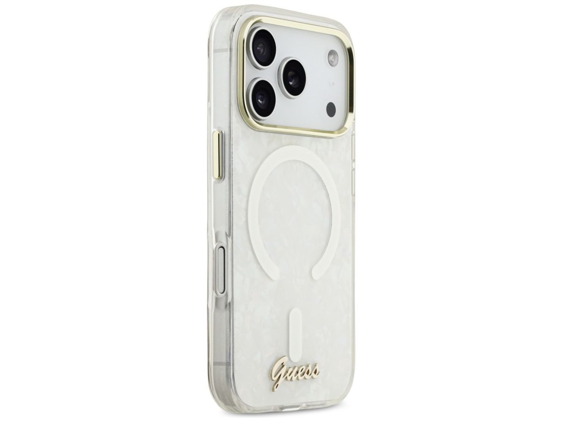 Guess IML Shell Script Metal MagSafe Case for iPhone 17 Pro Max - White
