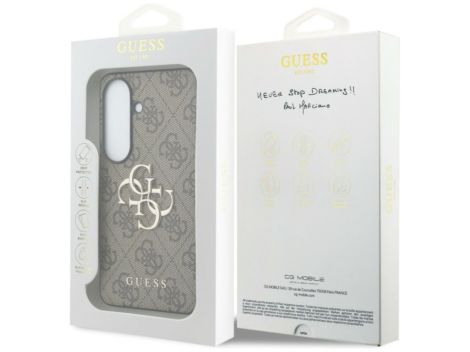 Capa Guess 4G com logo grande em metal para Samsung Galaxy S26 - Marrom