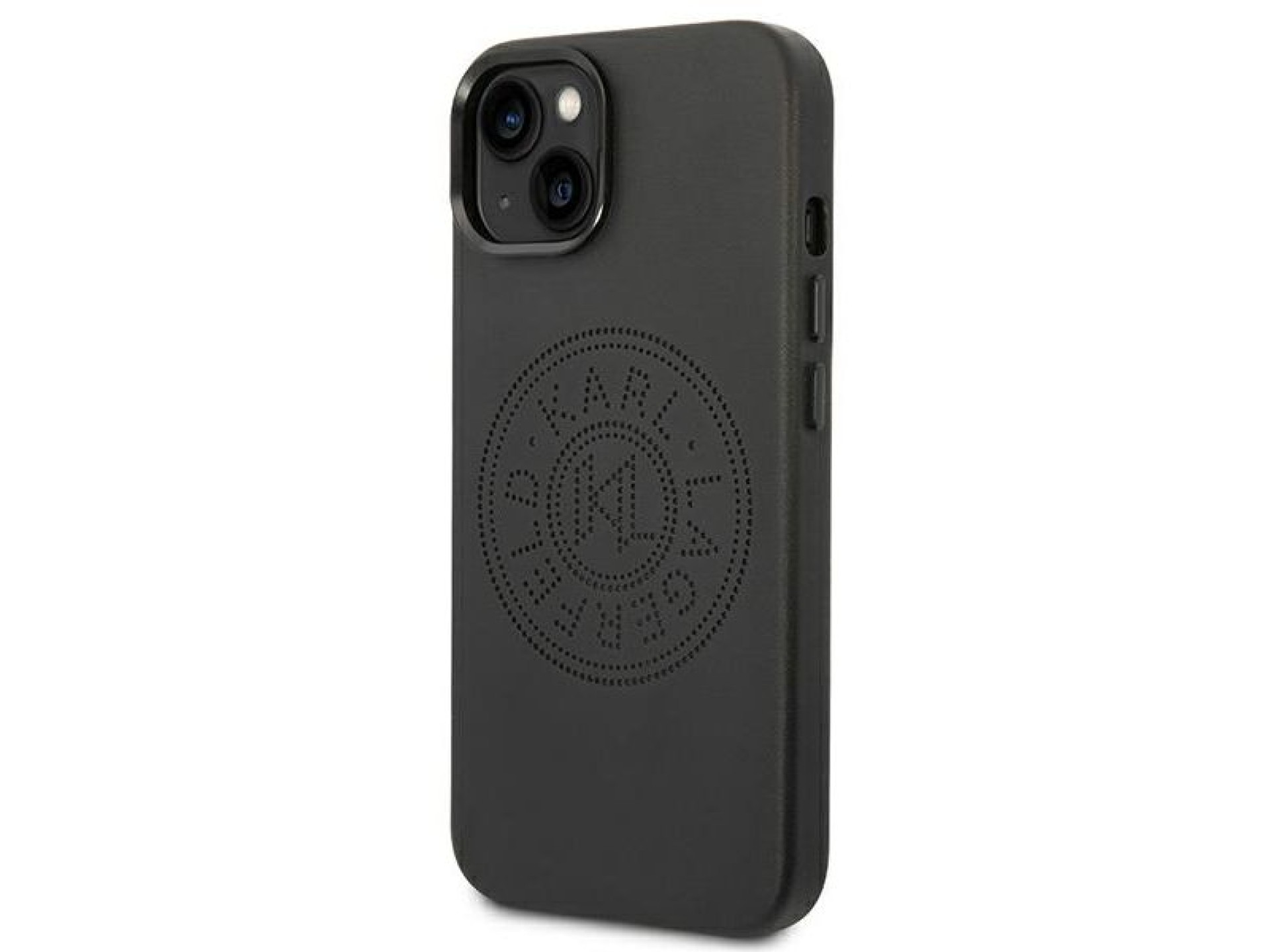 Capa de couro perfurado com o logotipo de Karl Lagerfeld para iPhone 14 Plus - Preta