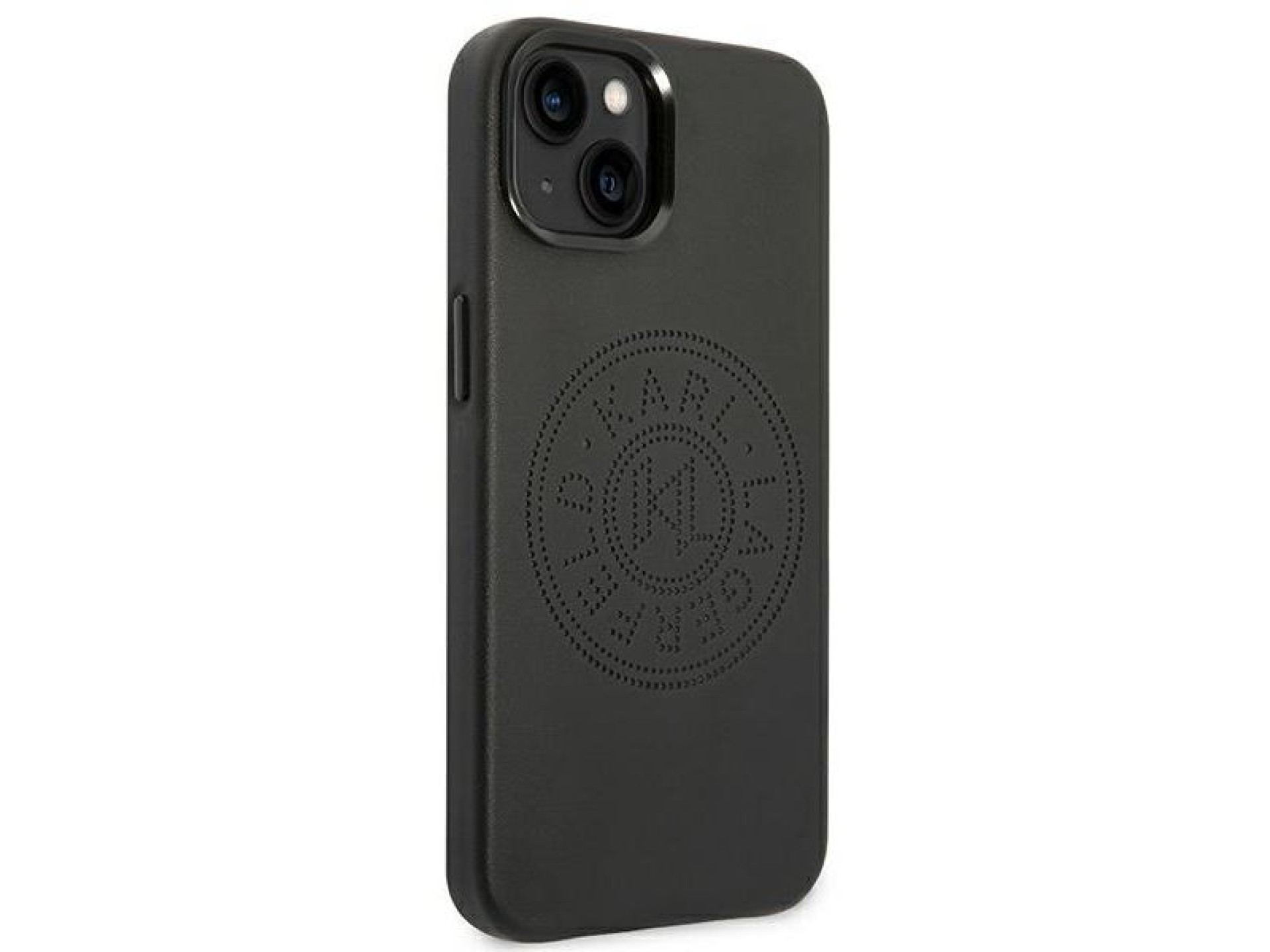 Capa de couro perfurado com o logotipo de Karl Lagerfeld para iPhone 14 Plus - Preta