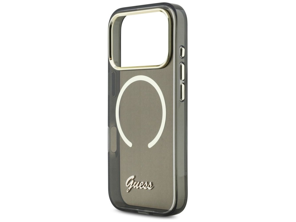 Capa MagSafe Guess IML Script Metal para iPhone 17 Pro - Preta