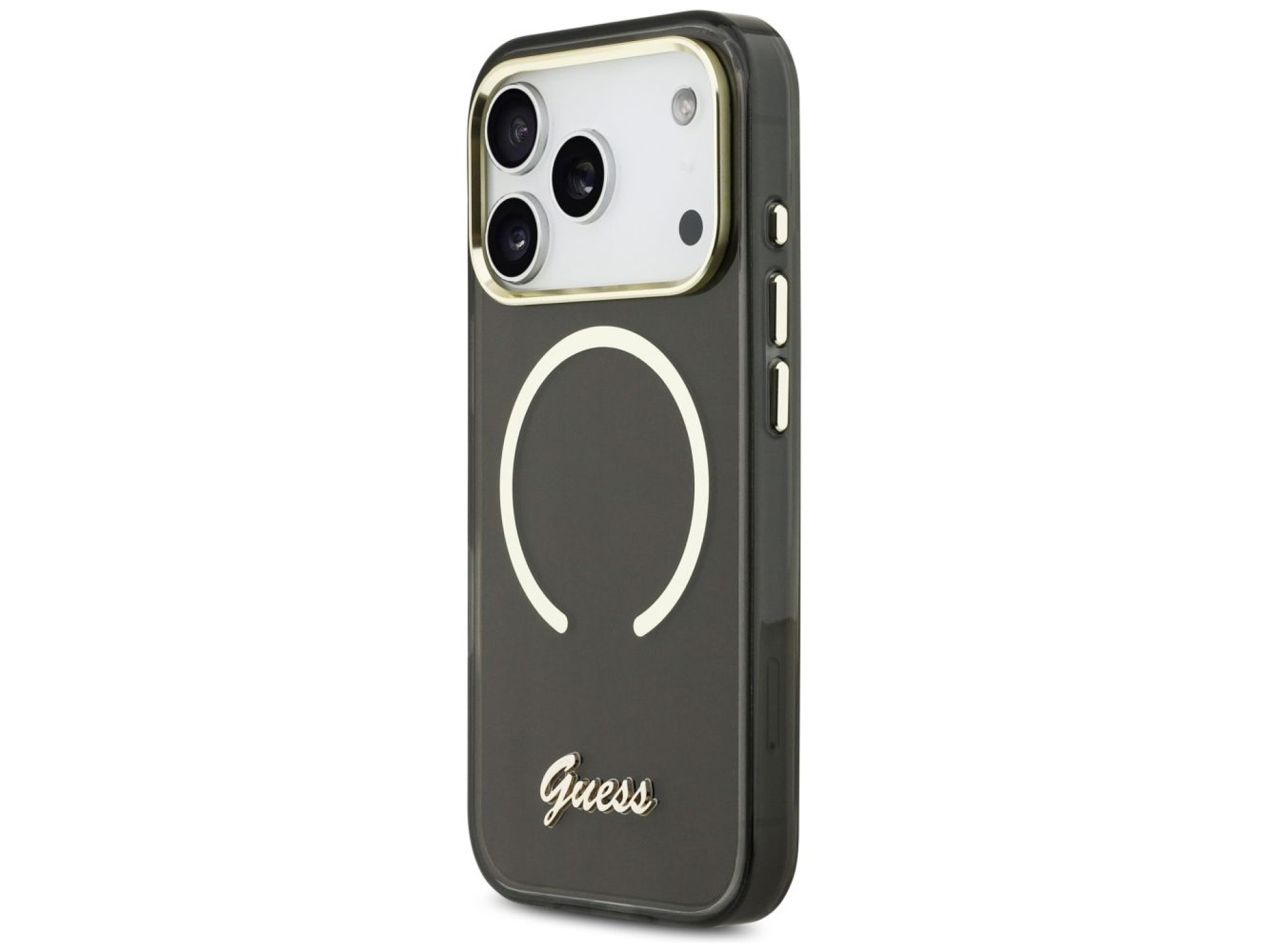 Capa MagSafe Guess IML Script Metal para iPhone 17 Pro - Preta