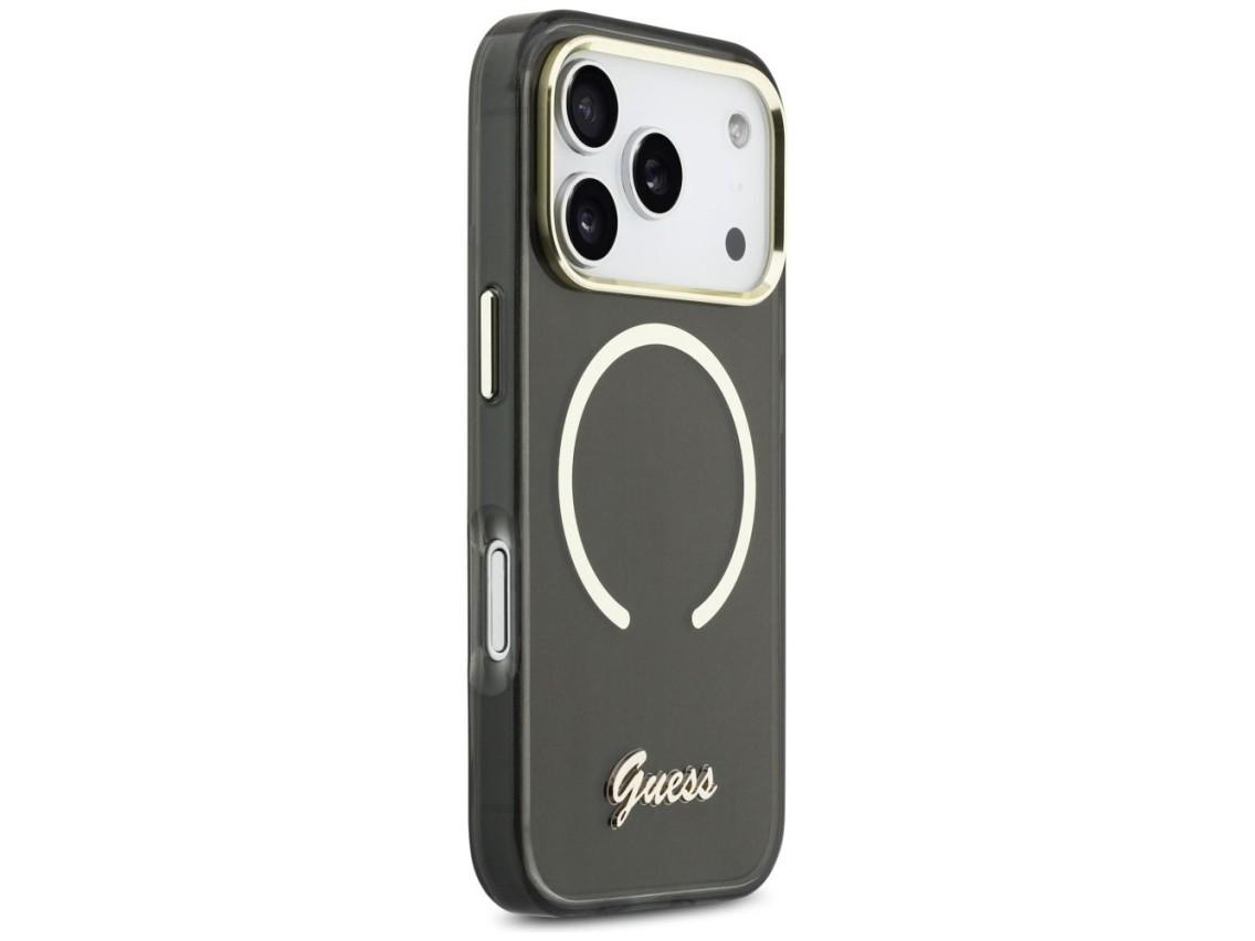 Capa MagSafe Guess IML Script Metal para iPhone 17 Pro - Preta