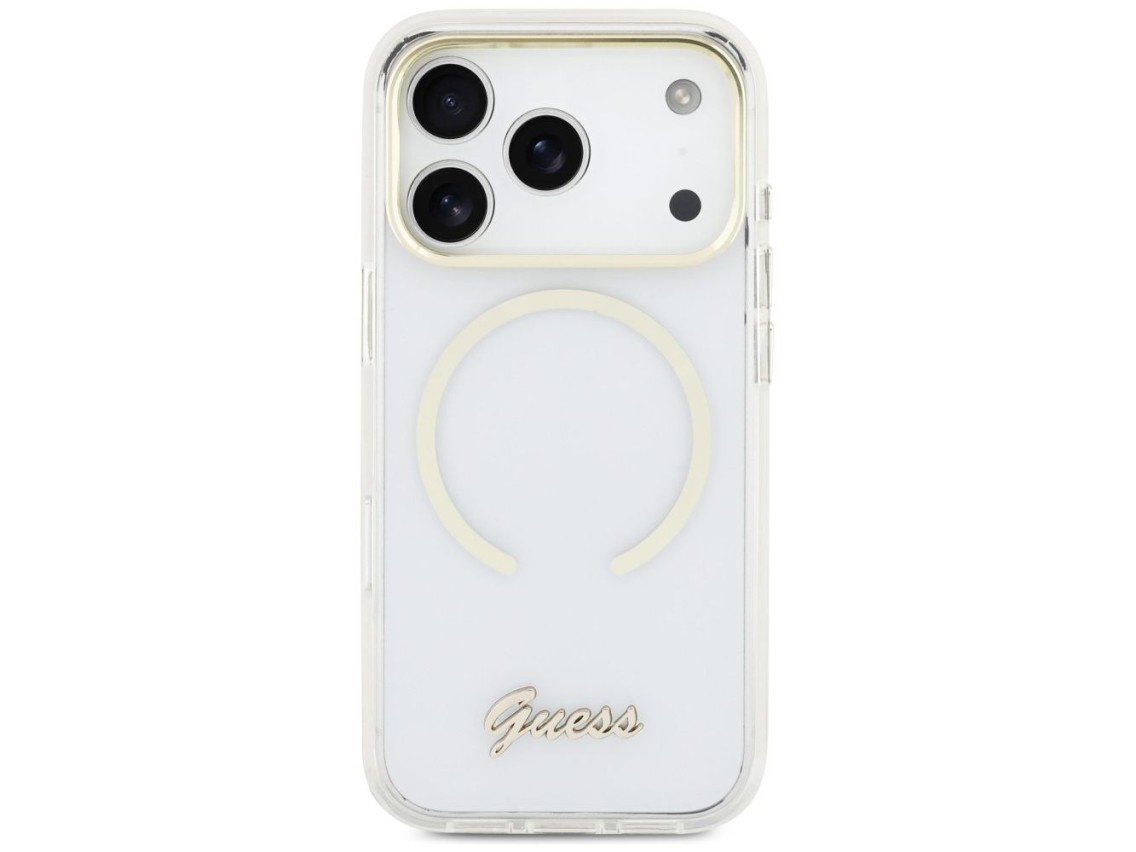 Capa MagSafe Guess IML Script Metal para iPhone 17 Pro - Transparente