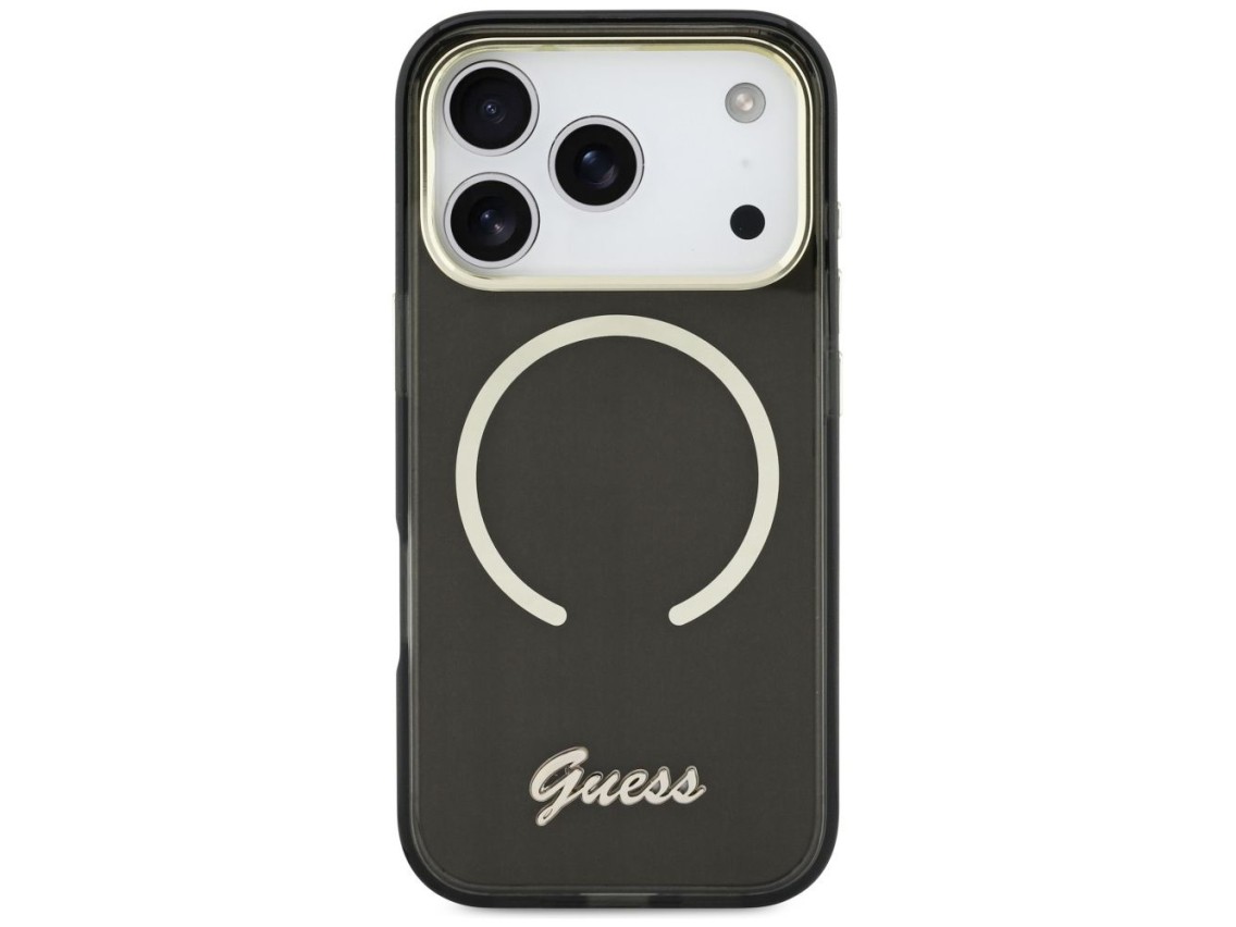 Guess IML Script Metal MagSafe Case for iPhone 17 Pro Max - Black