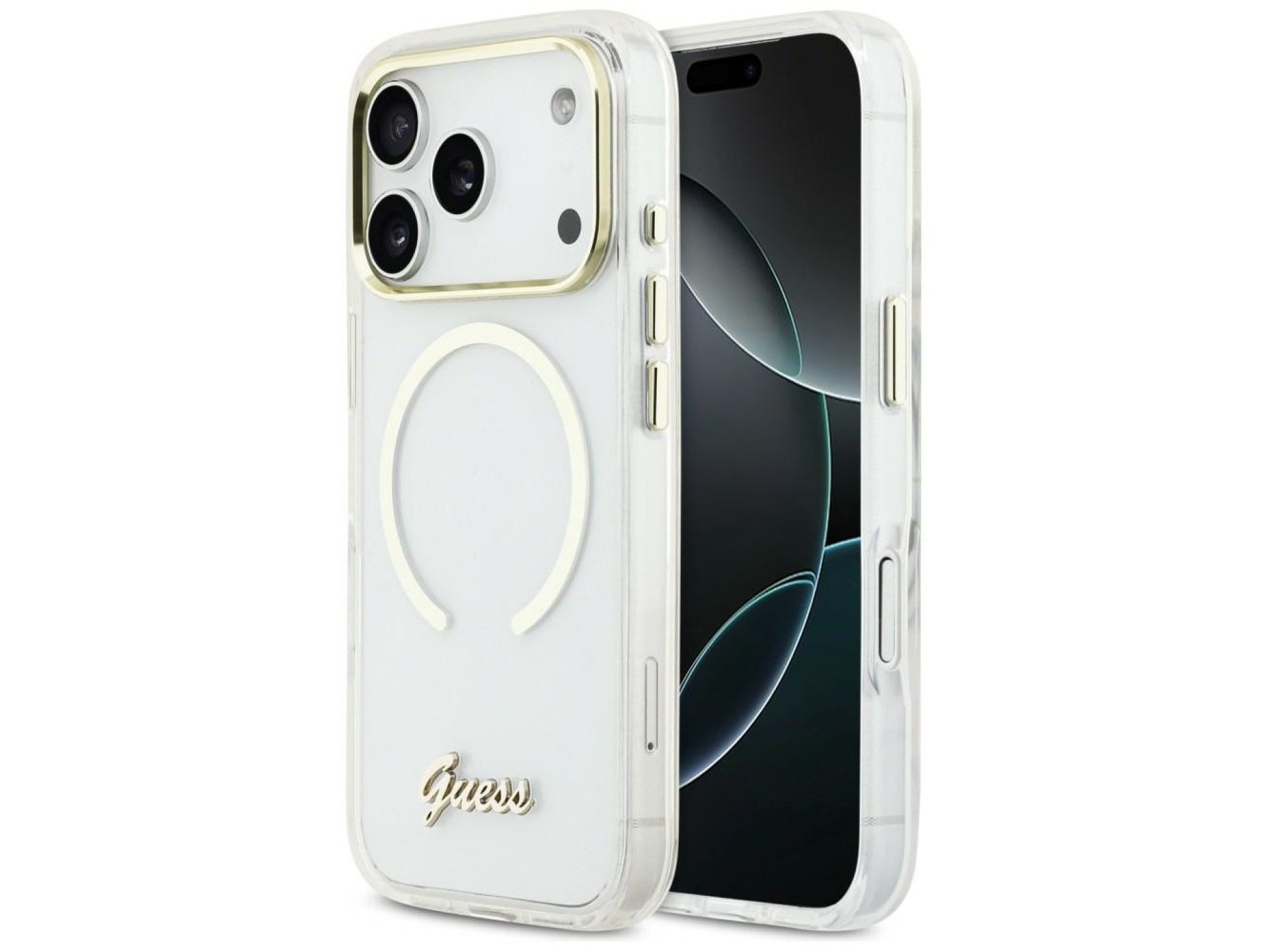 Capa MagSafe Guess IML Script Metal para iPhone 17 Pro - Transparente