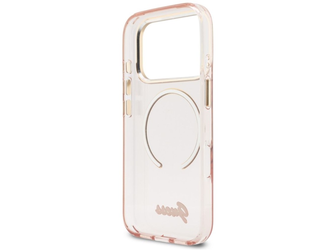 Funda metálica Guess IML Script MagSafe para iPhone 17 Pro - Rosa