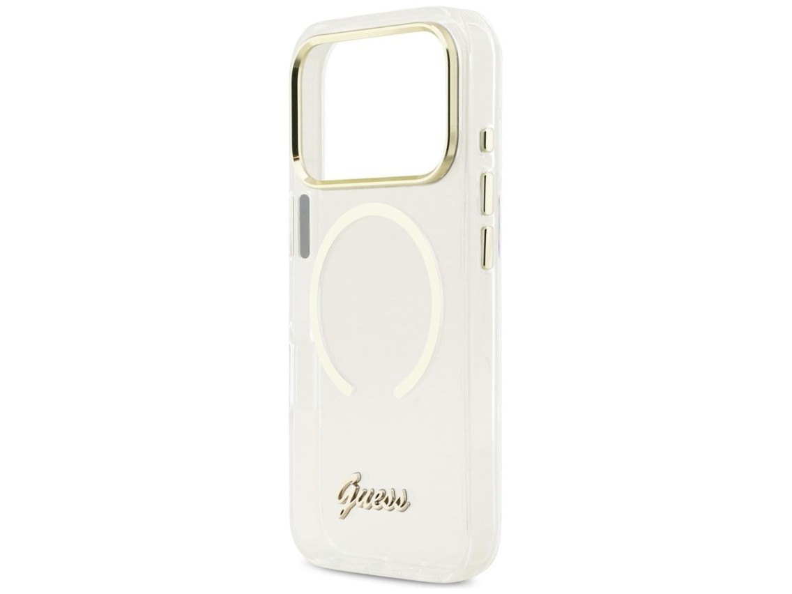 Capa MagSafe Guess IML Script Metal para iPhone 17 Pro - Transparente