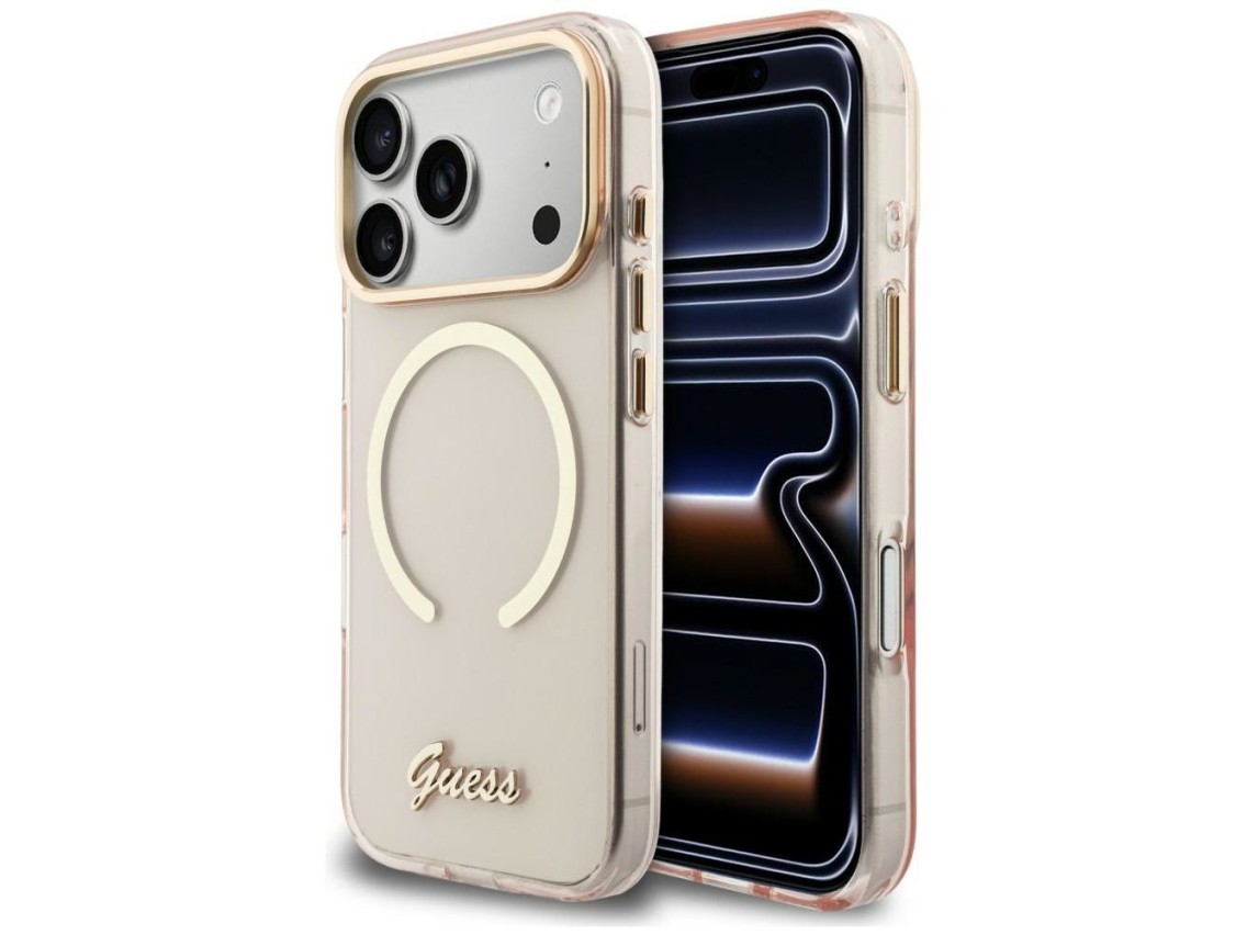 Funda metálica Guess IML Script MagSafe para iPhone 17 Pro - Rosa