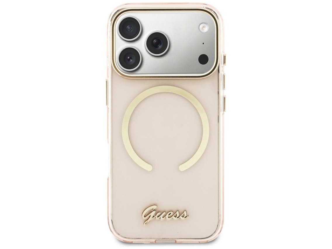 Funda metálica Guess IML Script MagSafe para iPhone 17 Pro - Rosa