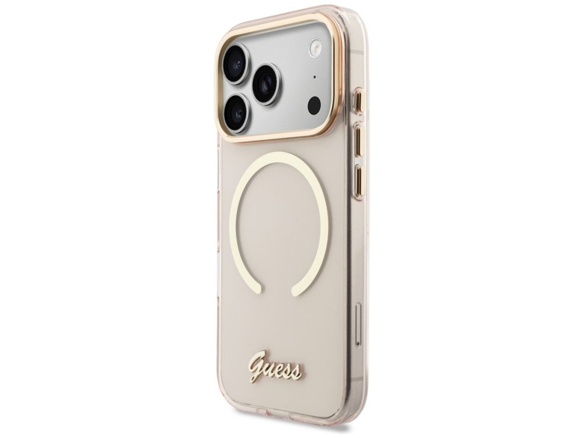 Funda metálica Guess IML Script MagSafe para iPhone 17 Pro - Rosa