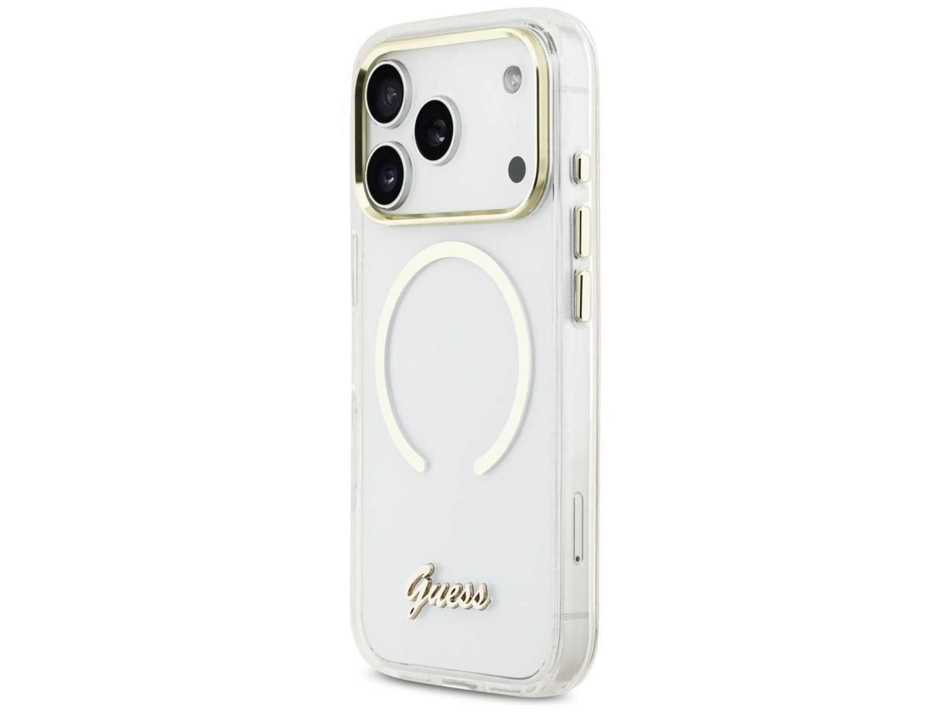 Capa MagSafe Guess IML Script Metal para iPhone 17 Pro Max - Transparente