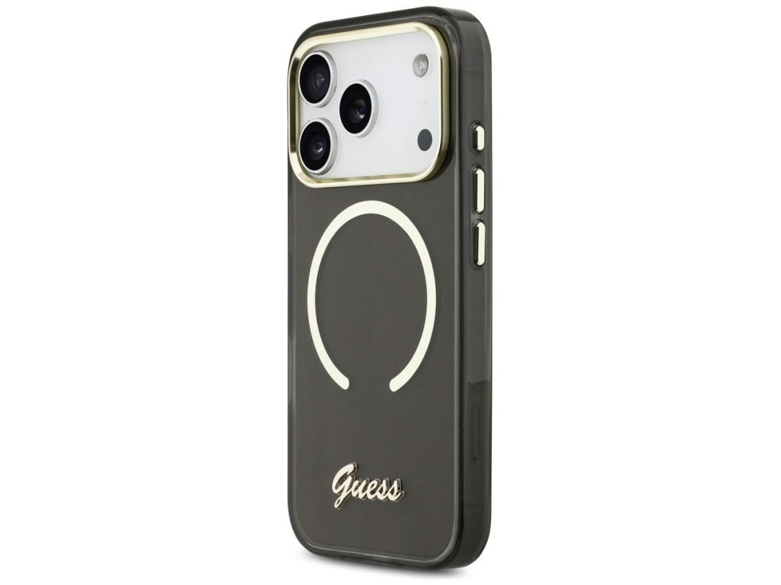 Guess IML Script Metal MagSafe Case for iPhone 17 Pro Max - Black