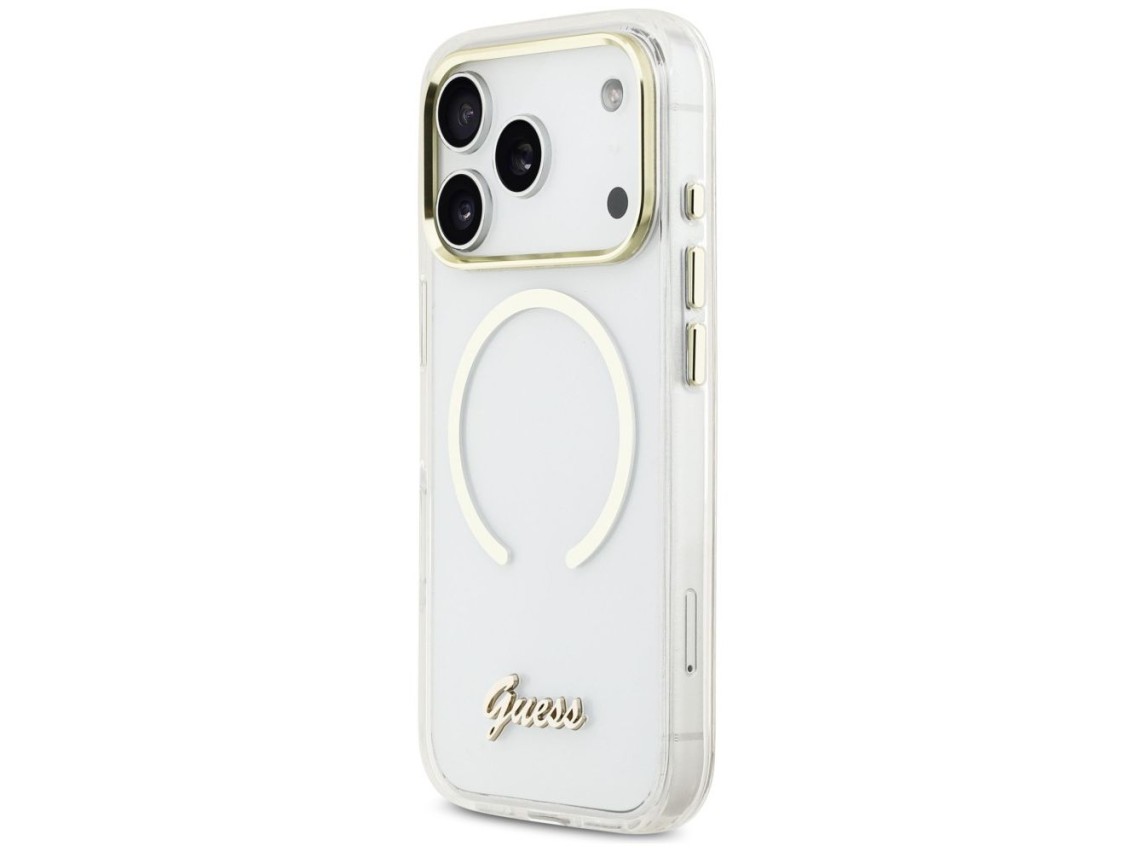 Capa MagSafe Guess IML Script Metal para iPhone 17 Pro Max - Transparente