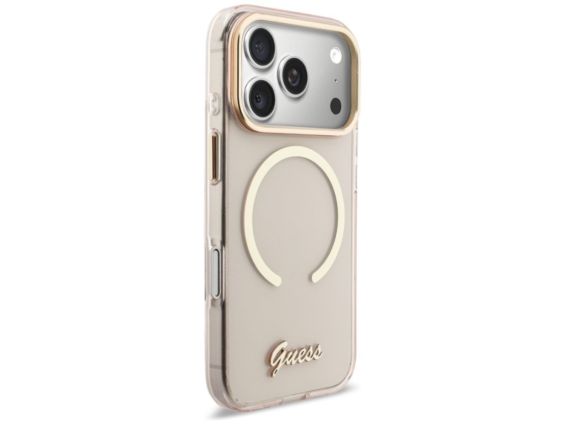 Funda metálica Guess IML Script MagSafe para iPhone 17 Pro - Rosa