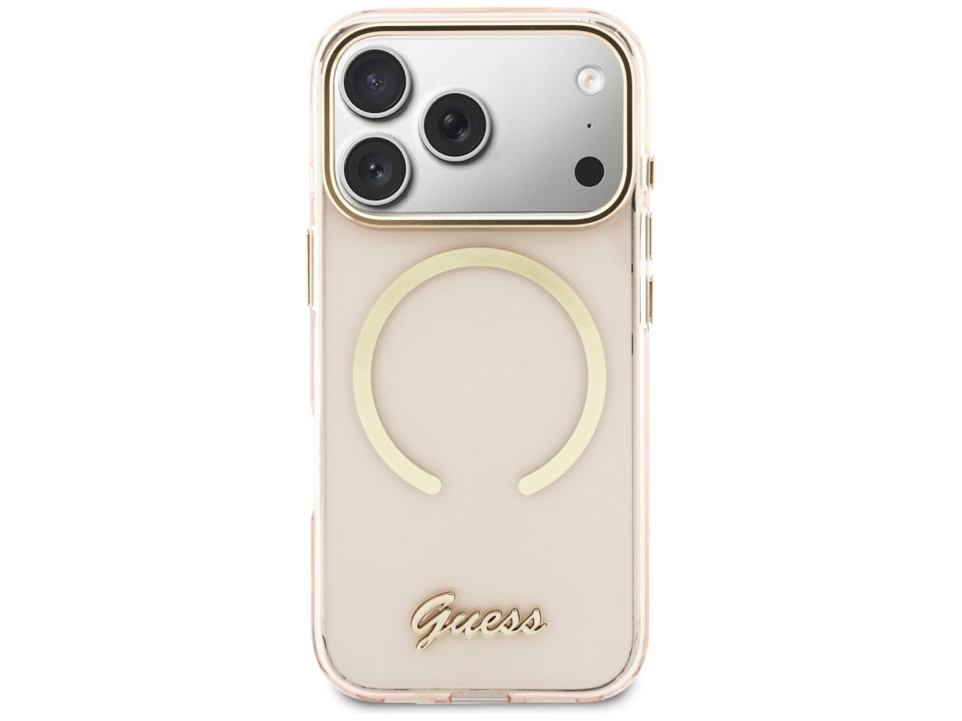Funda metálica Guess IML Script MagSafe para iPhone 17 Pro - Rosa
