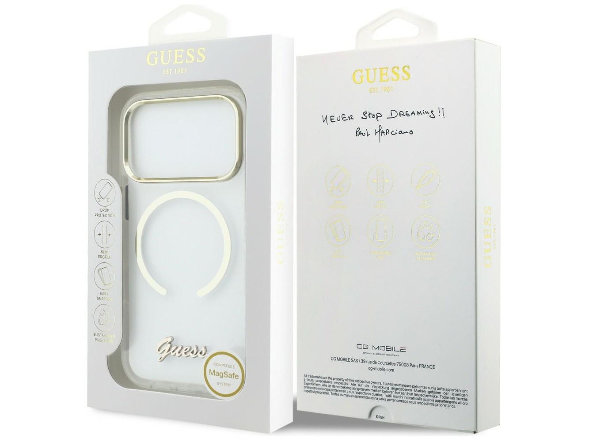 Capa MagSafe Guess IML Script Metal para iPhone 17 Pro Max - Transparente