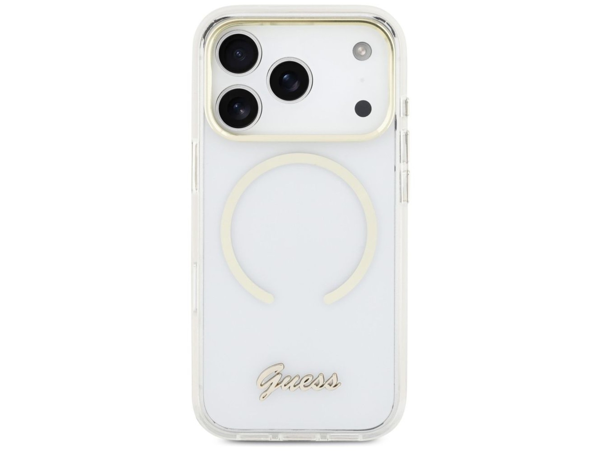 Capa MagSafe Guess IML Script Metal para iPhone 17 Pro Max - Transparente