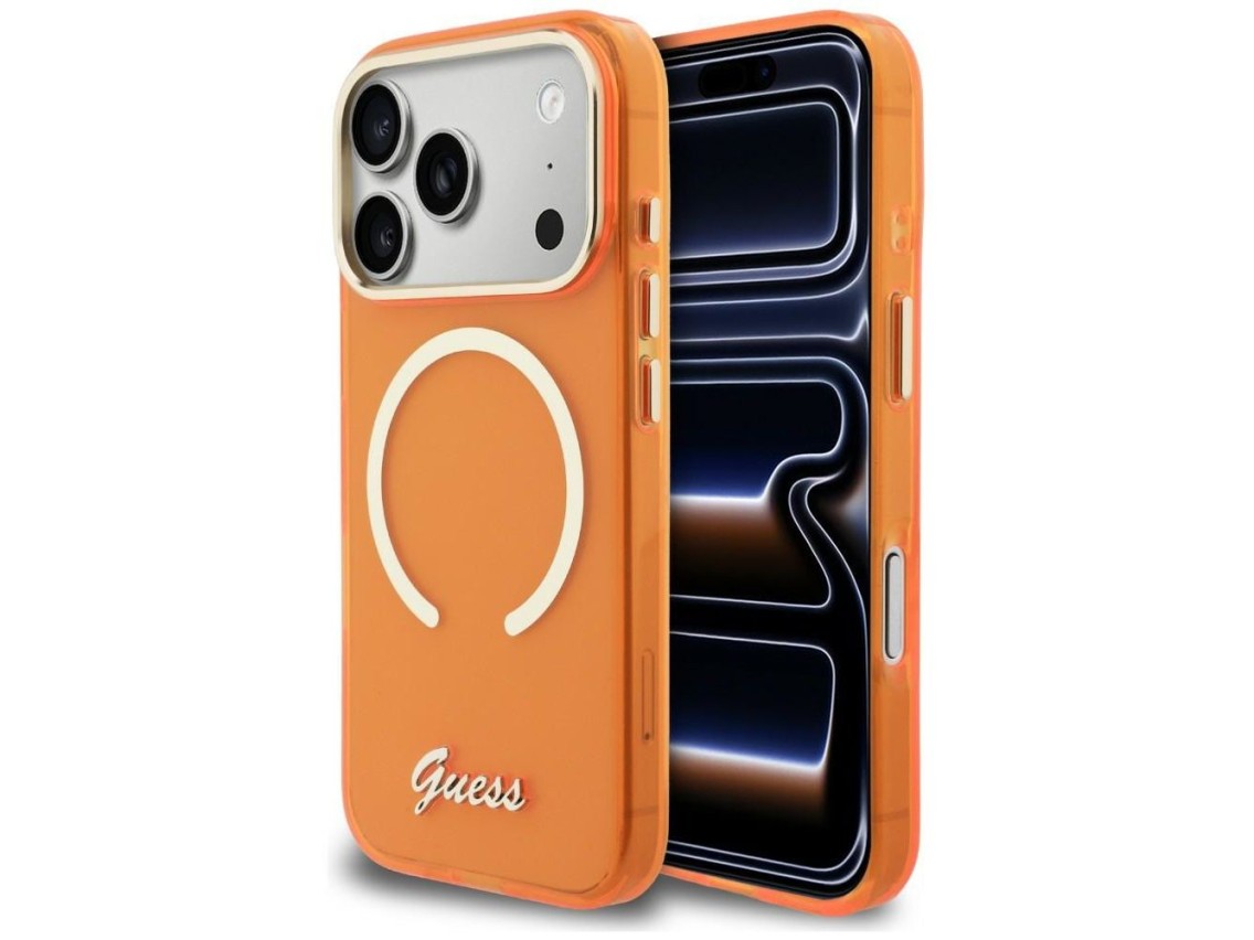 Guess IML Script Metal MagSafe Case for iPhone 17 Pro - Orange
