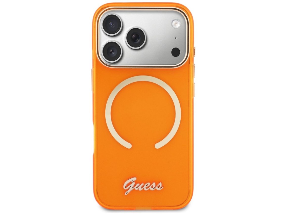 Guess IML Script Metal MagSafe Case for iPhone 17 Pro - Orange