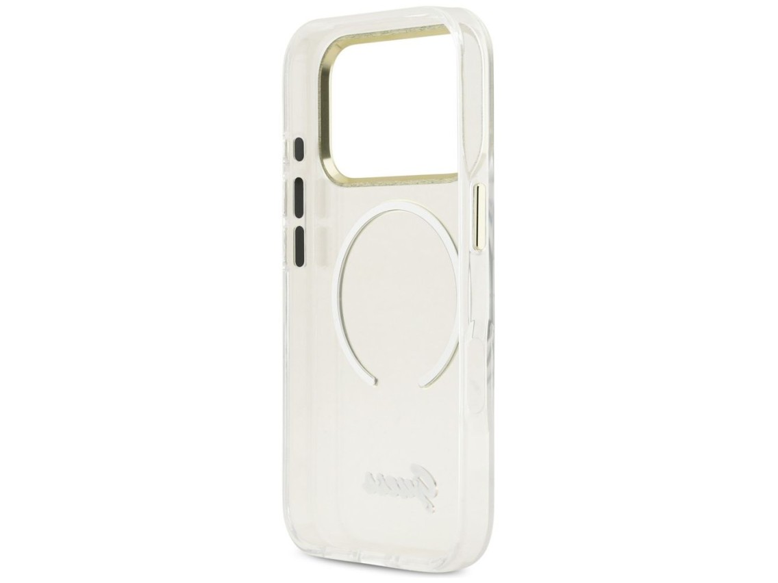 Capa MagSafe Guess IML Script Metal para iPhone 17 Pro Max - Transparente