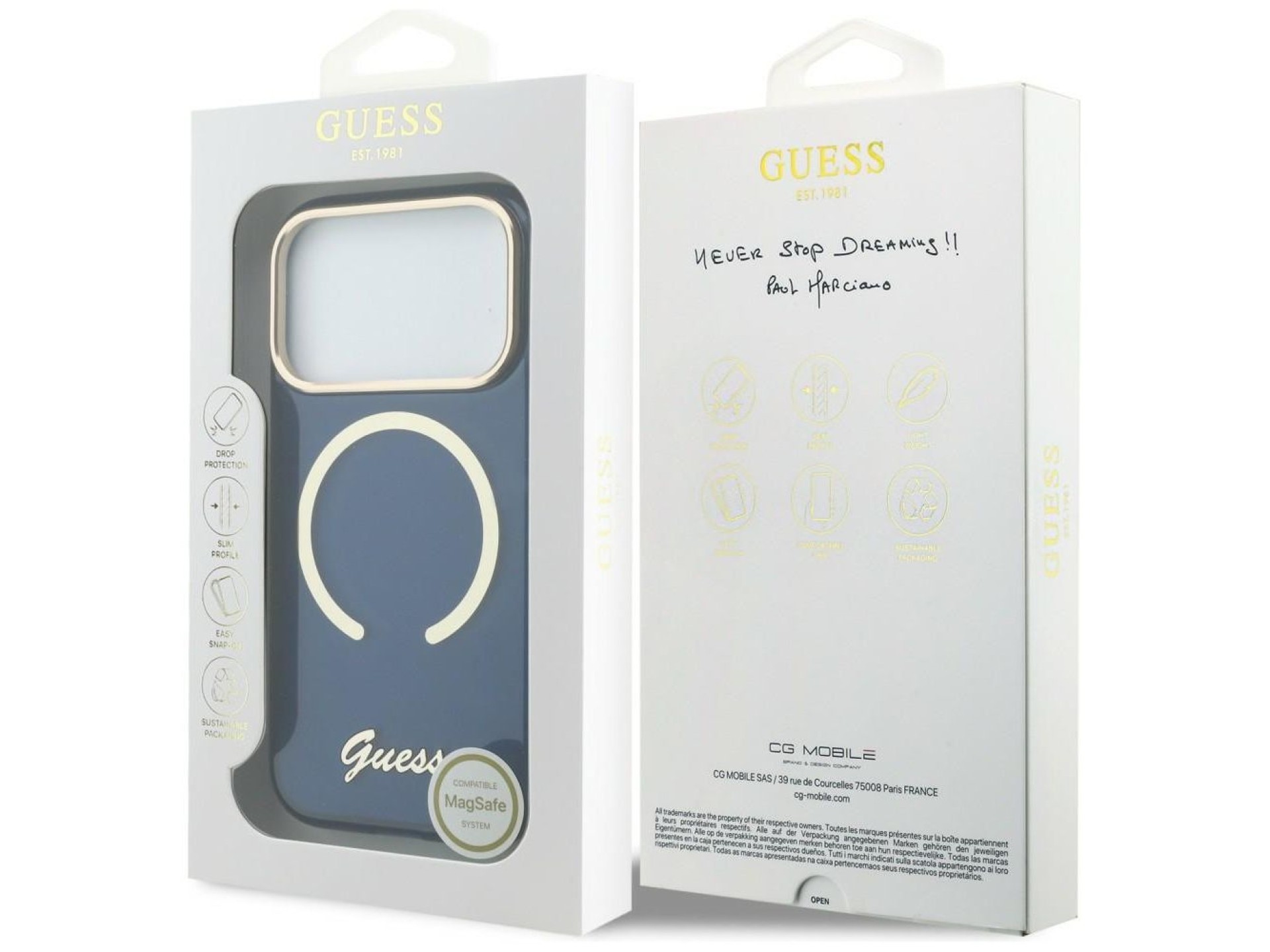 Guess IML Script Metal MagSafe Case for iPhone 17 Pro Max - Blue