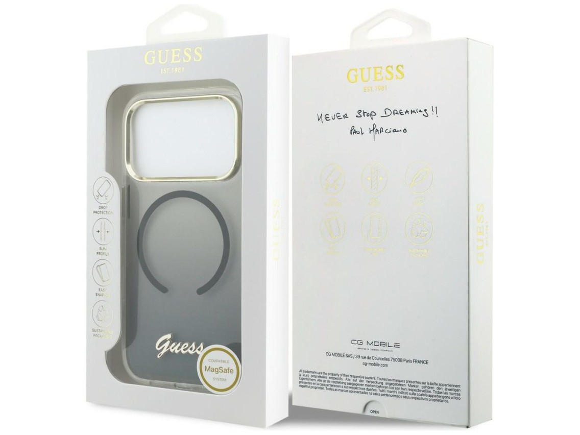 Capa MagSafe Guess IML Gradient Script Metal para iPhone 17 Pro Max - Preta
