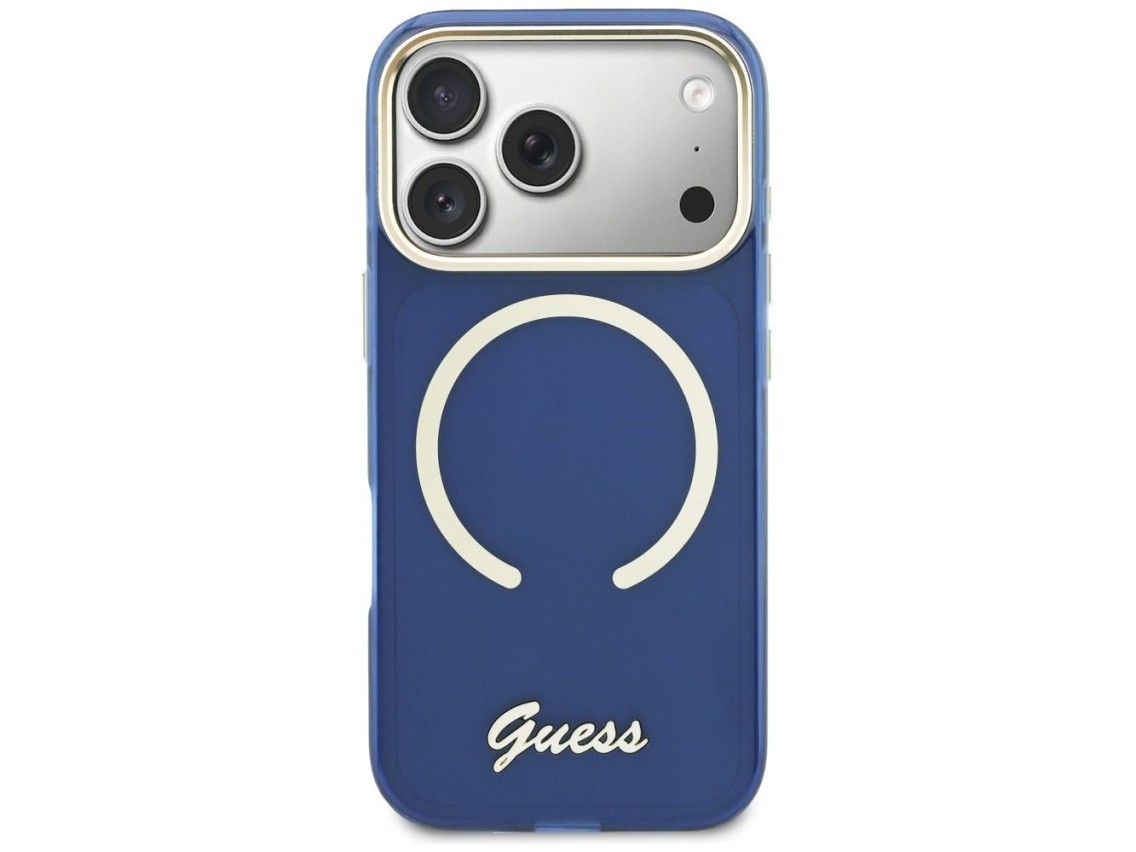 Guess IML Script Metal MagSafe Case for iPhone 17 Pro Max - Blue