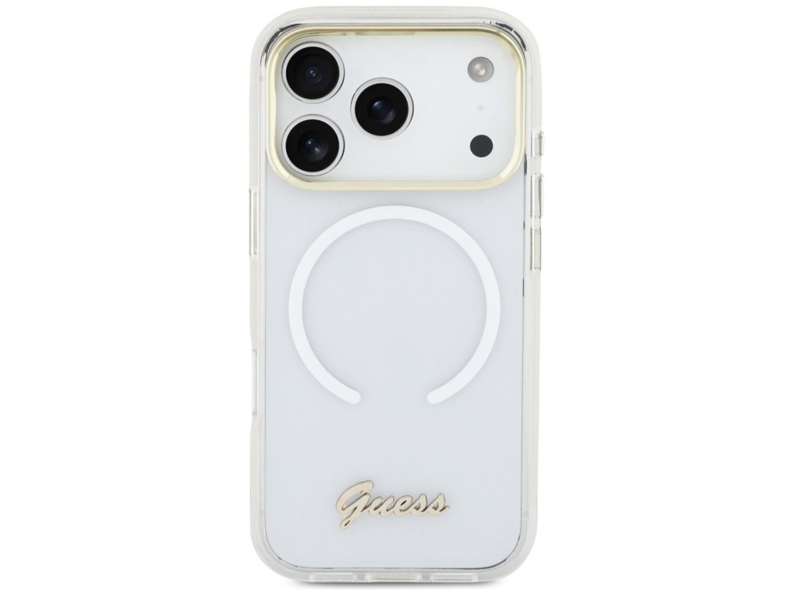 Guess IML Gradient Script Metal MagSafe Case for iPhone 17 Pro - White