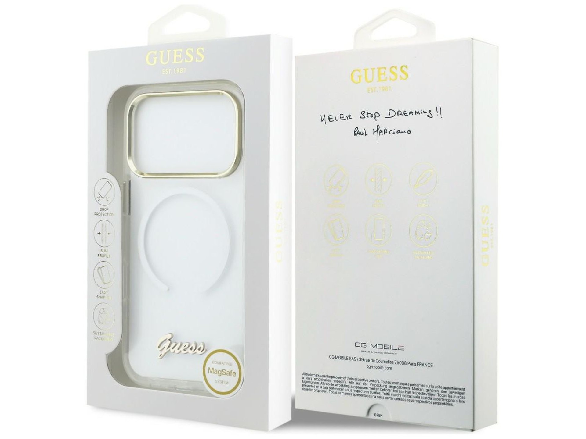 Capa MagSafe Guess IML Gradient Script Metal para iPhone 17 Pro Max - Branca