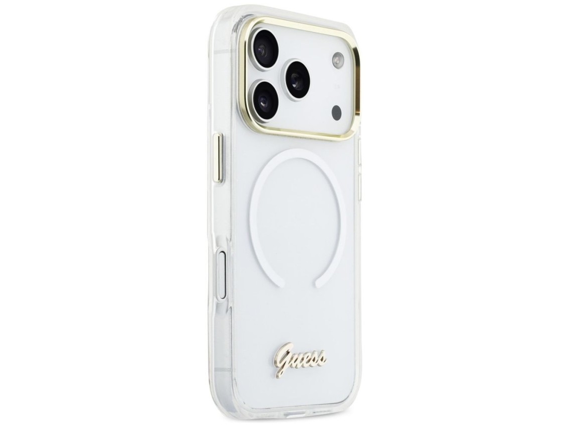Capa MagSafe Guess IML Gradient Script Metal para iPhone 17 Pro Max - Branca