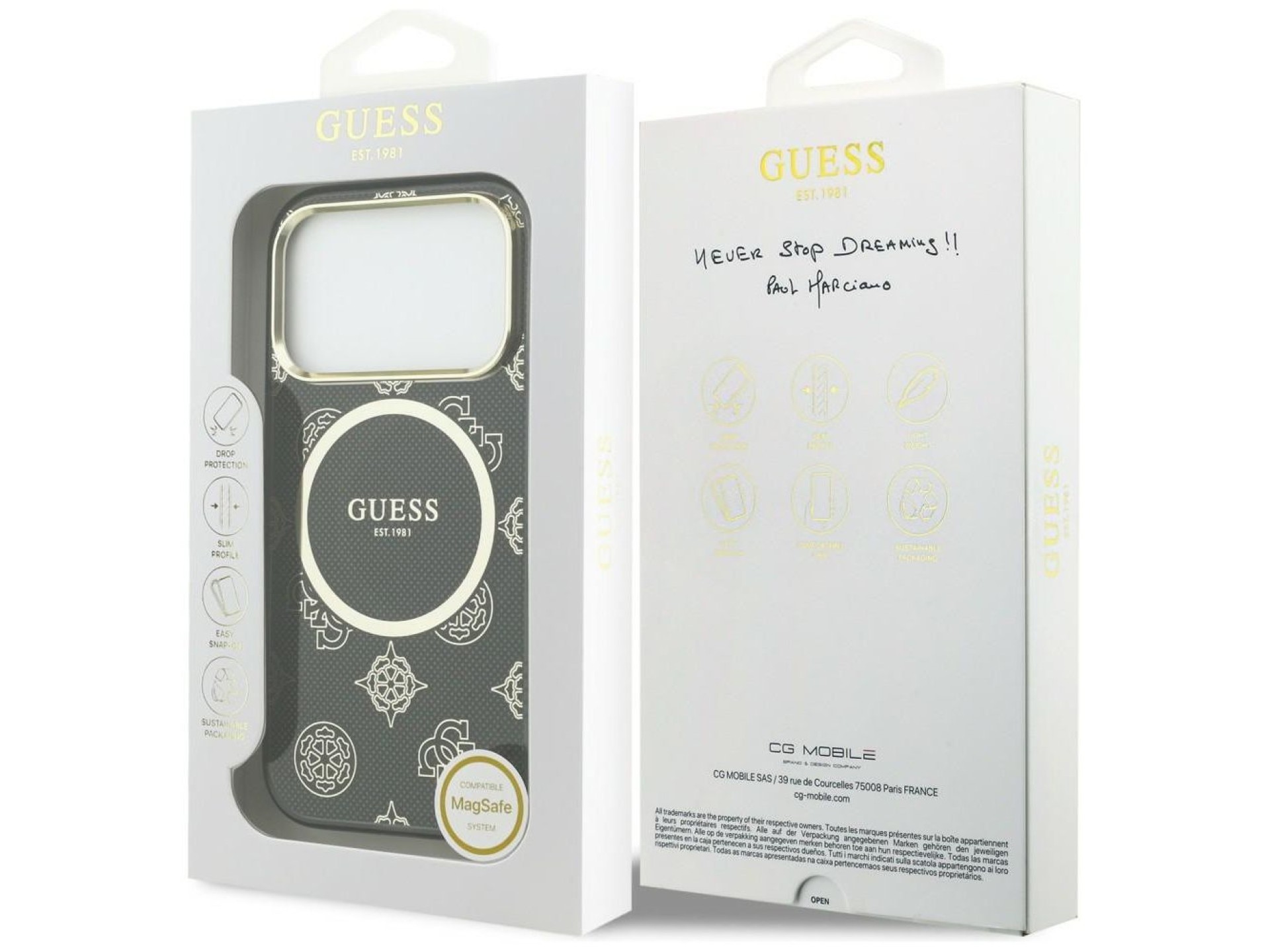 Funda Guess IML Peony Dot MagSafe para iPhone 17 Pro - Negra