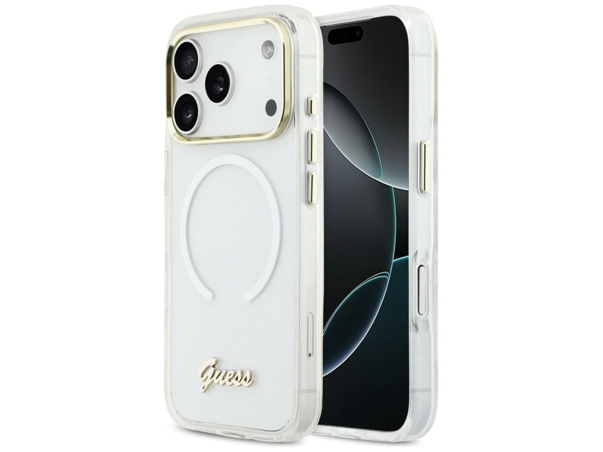 Capa MagSafe Guess IML Gradient Script Metal para iPhone 17 Pro Max - Branca