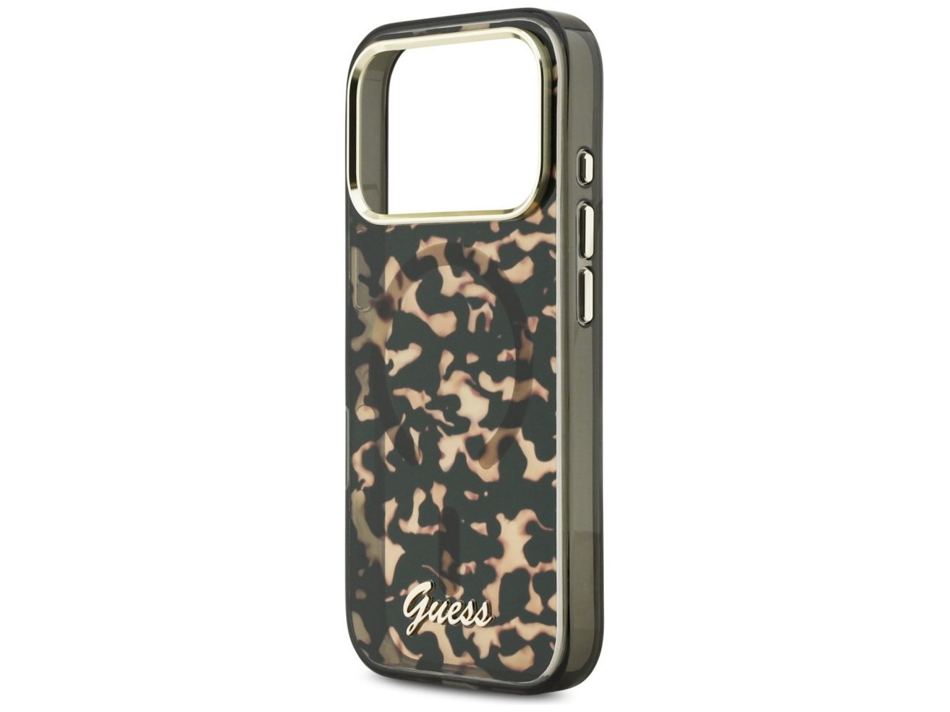 Guess IML Script Metal MagSafe Case for iPhone 17 Pro Max - Black and Brown