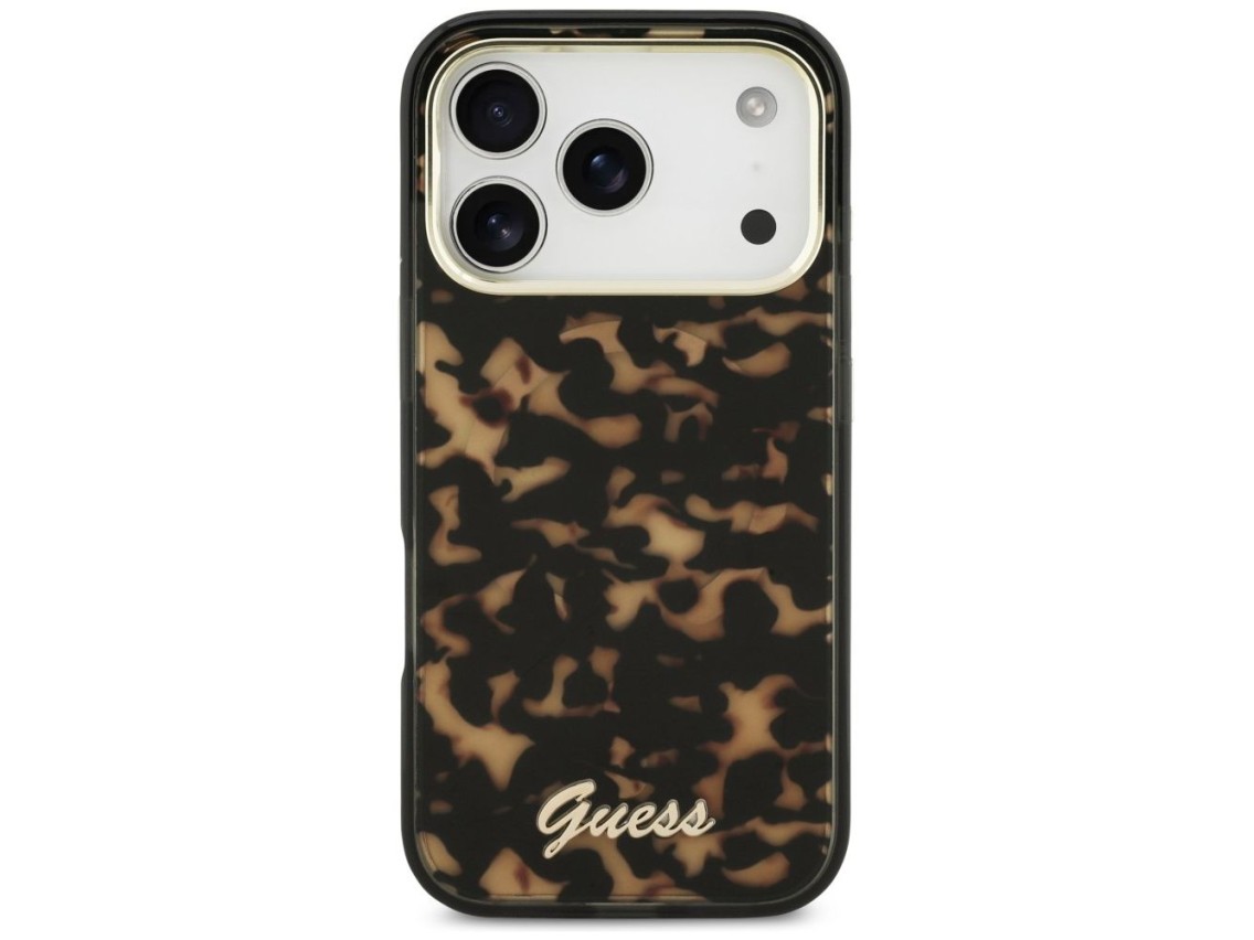 Guess IML Script Metal MagSafe Case for iPhone 17 Pro Max - Black and Brown