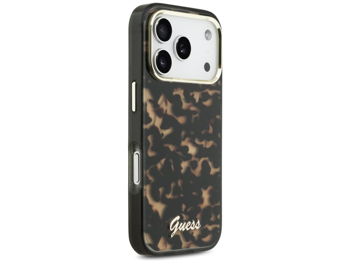 Guess IML Script Metal MagSafe Case for iPhone 17 Pro Max - Black and Brown