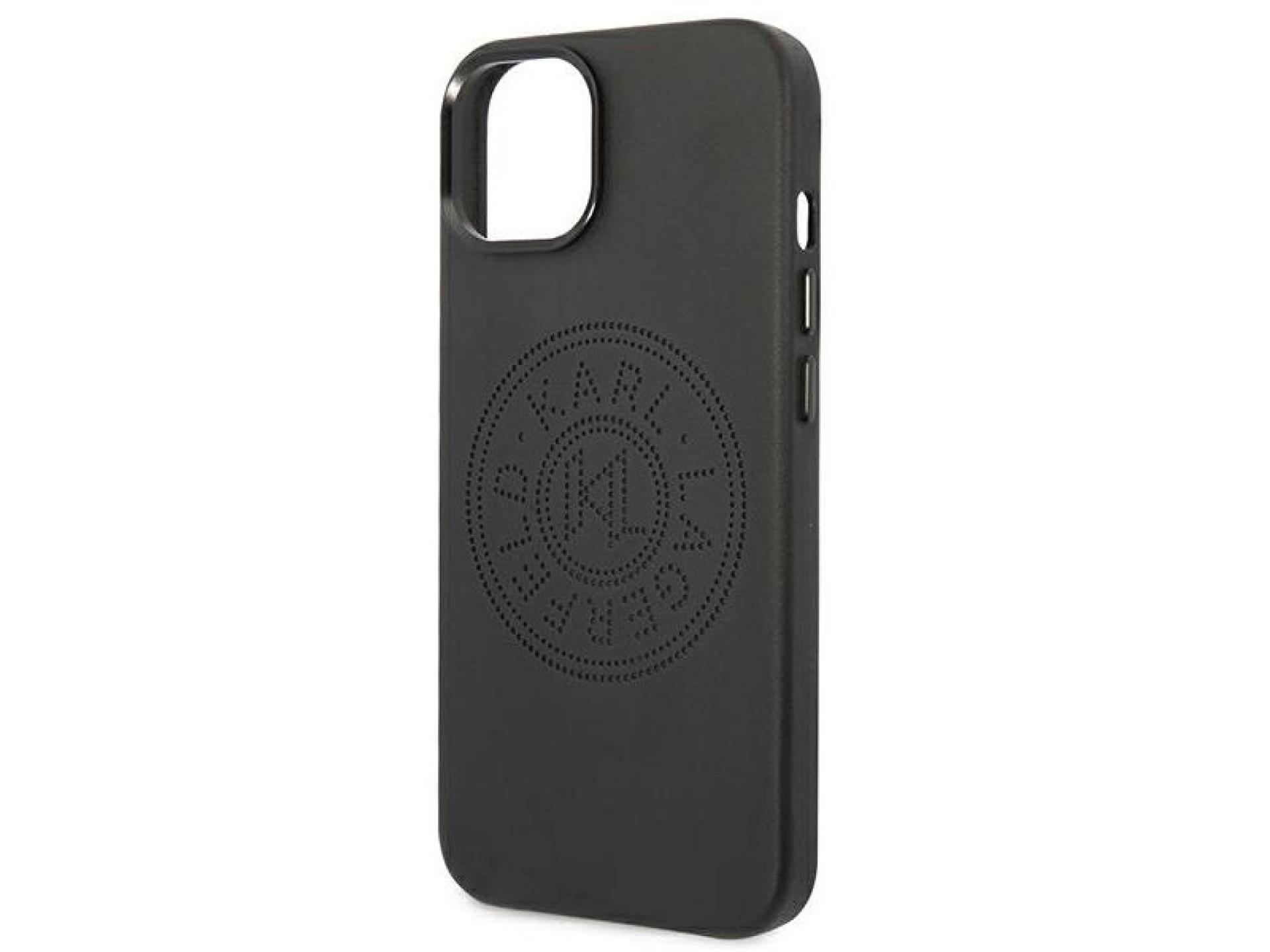 Capa de couro perfurado com o logotipo de Karl Lagerfeld para iPhone 14 Plus - Preta