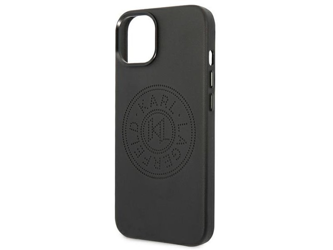 Capa de couro perfurado com o logotipo de Karl Lagerfeld para iPhone 14 Plus - Preta