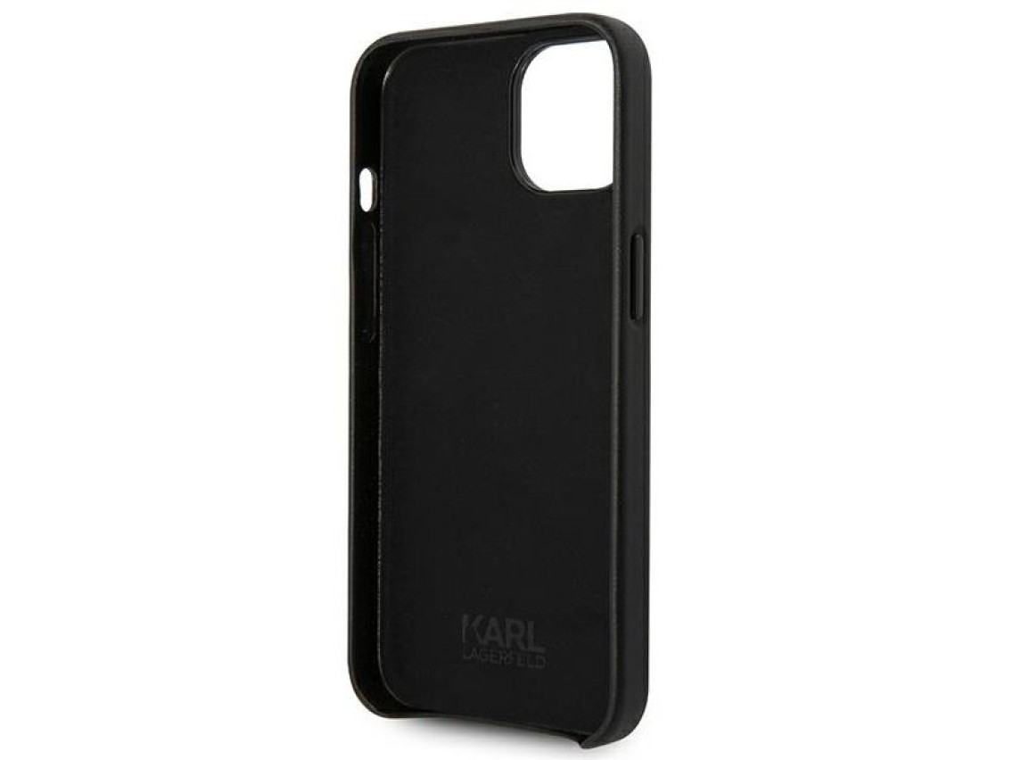 Capa de couro perfurado com o logotipo de Karl Lagerfeld para iPhone 14 Plus - Preta