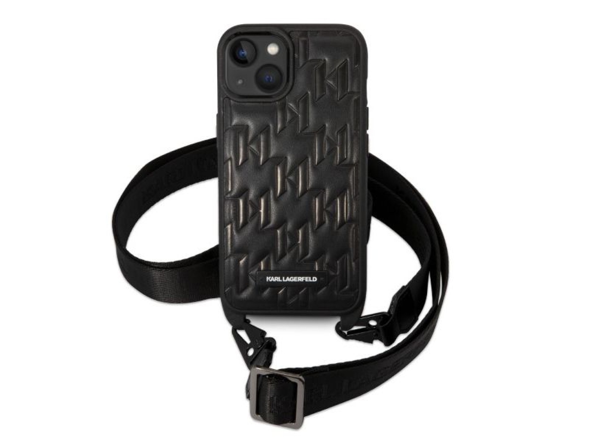 Funda con correa y placa con el logotipo de Karl Lagerfeld para iPhone 14 / 15 / 13 de 6,1