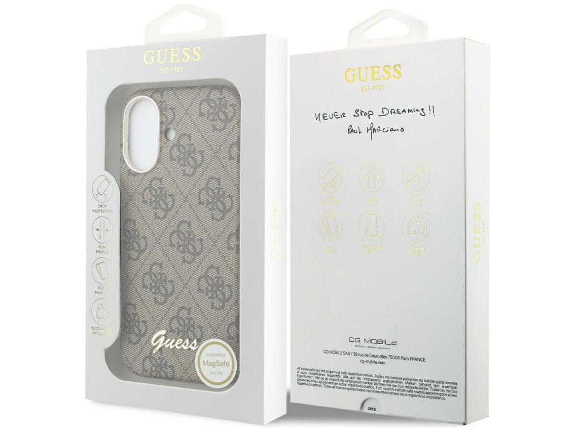 Capa Guess 4G Script MagSafe para iPhone 17 - Marrom