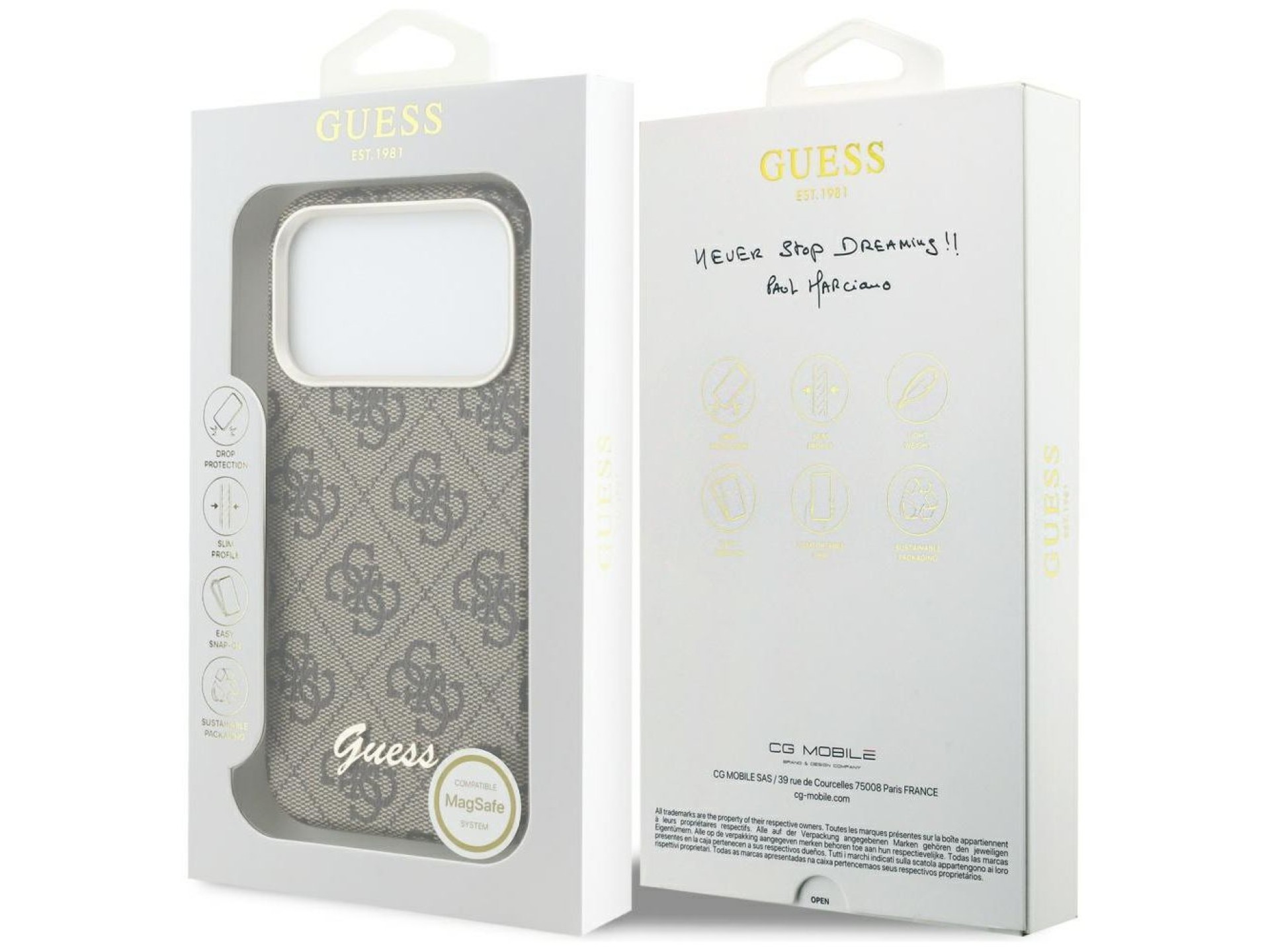 Funda Guess 4G Script MagSafe para iPhone 17 Pro Max - Marrón