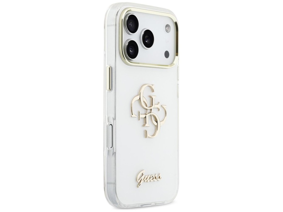 Capa met�lica Guess IML 4G Script para iPhone 17 Pro - Branca