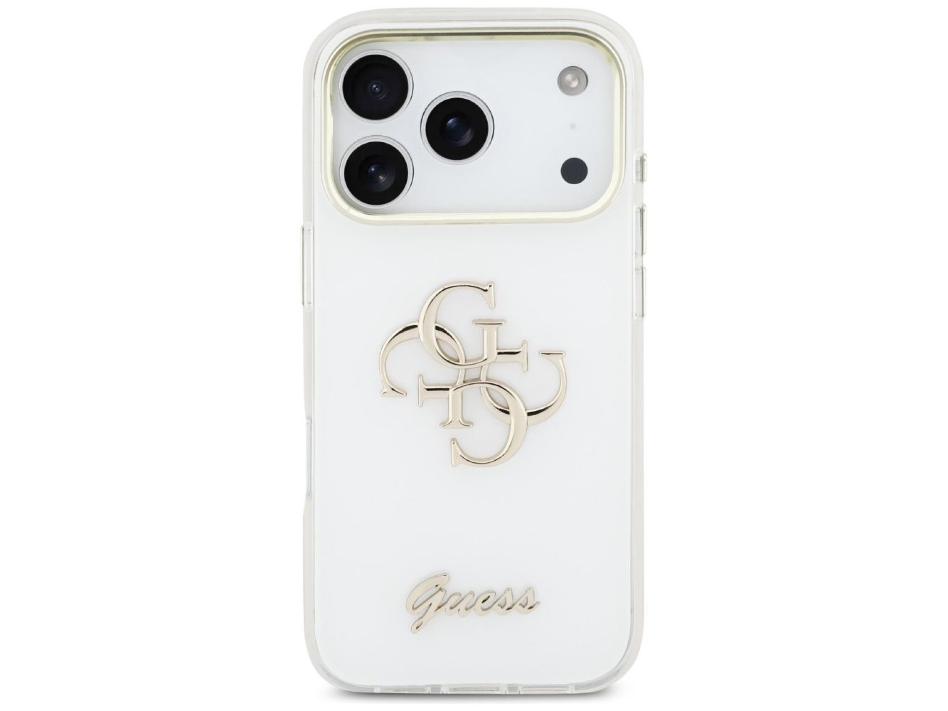 Capa metálica Guess IML 4G Script para iPhone 17 Pro - Branca